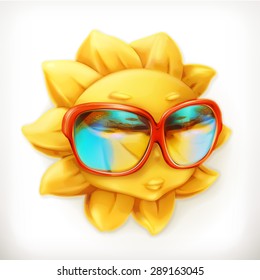 Sol de verano caliente, gafas de sol, icono vectorial