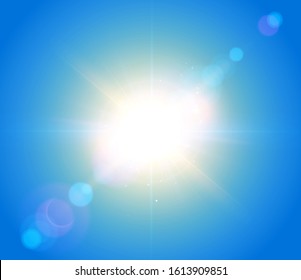 Hot Summer Sun. Sunny Lens Flare Background. Vector Illustration.