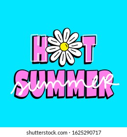 HOT SUMMER TEXT WITH A FLOWER, SLOGAN PRINT VECTOR