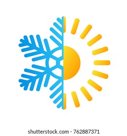 hot sun and frost snowflake business logo, stock vector illustration