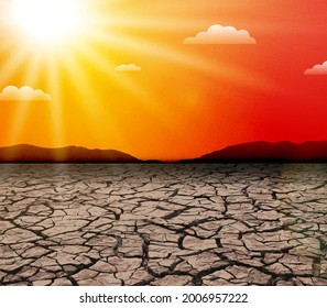 Hot sun. Heat wave. Drought in nature. Global warming and climate change concept