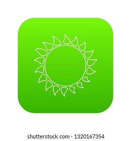 Hot sun icon green vector isolated on white background