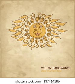 Hot sun. Vintage background. Vector Illustration.