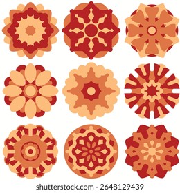 Hot sunny mandala. Positive energy of the sun. Sun vector illustration. Red yellow summer decor. Beautiful Sun. Hand Drawn With Structure. Ornamental Mandala. Fire mandala, decorative abstract circle.