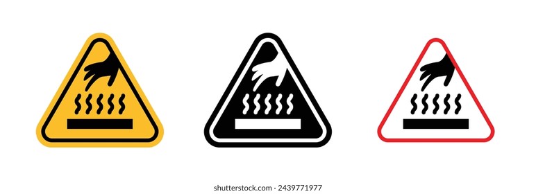 Alerta de peligro de superficie caliente. Precaución para superficies de alta temperatura. Signo de advertencia de riesgo de quemadura