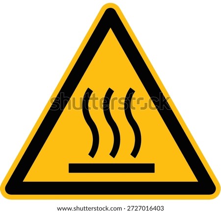Hot surface danger warning board icon, hot surface hazard. Caution and dangerous area. Yellow sign for safety, hazard shock. Keep out caution warning and risk zone. Vector icon illustration.
