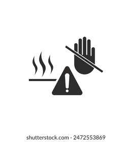 Icono de superficie caliente, tenga cuidado advertencia, signo sobre fondo blanco, Ilustración vectorial plana sobre fondo blanco