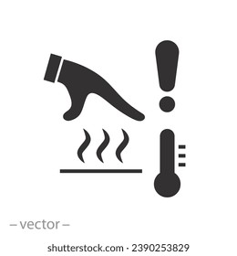 hot surface icon, no hand touch, attention possible burn, flat symbol - vector illustration