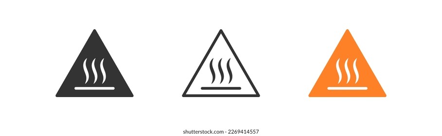 Hot surface icon on light background. Warning symbol. Caution, do not touch hot surface, keep away, grill, fire. Outline, flat and colored style. Flat design. 