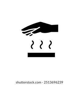 Hot surface icon. Simple solid style. Warning sign, burn, heat surface, hazard, caution hand do not touch, security concept. Black silhouette, glyph symbol. Vector illustration isolated.