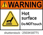 Hot surface sign. Surfaces that can cause burns on contact. Warns workers and visitors to avoid contact with hot surfaces. Do not touch. High surface temperature. Do not contact. Caution, risk burns.