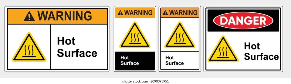 hot surface sign. warning caution board. Safety sign Vector Illustration. OSHA and ANSI standard sign. eps10