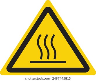 Hot surface sign. Hot surface warning sign. Yellow triangle sign with surface smoke icon inside. Caution, risk of burns.	
