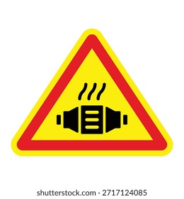 Icono de advertencia de superficie caliente en triángulo rojo con símbolo de emisión de calor sobre fondo amarillo - Imagen de stock vectorial de alta calidad