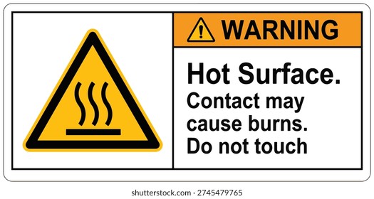 Hot surface warning sign. Suitable for industrial safety labels, warning signage, and workplace hazard communication.