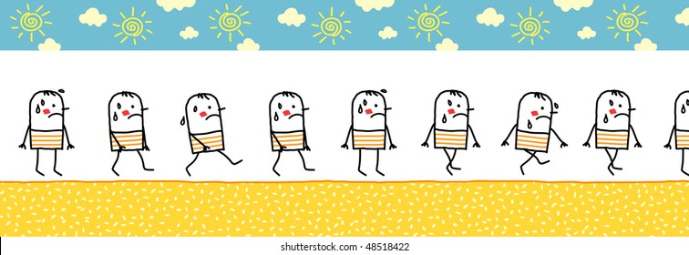 hot & sweating man -walking cartoon character for animated sprite