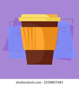 Hot takeaway drink. Paper disposable cup with plastic lid. Takeaway cups concept. Vector illustration can be used for topics like beverage, fast food, coffee shop, plastic