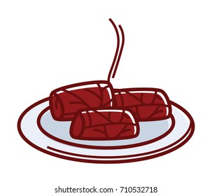 Hot tasty dolma on plate isolated cartoon illustration