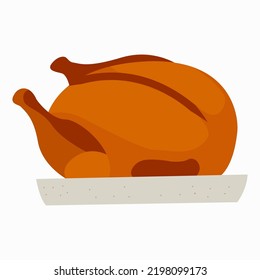 Hot and tasty roasted chicken meat on a plate. Vector of a whole chicken meat with its legs and wings. Chicken meat