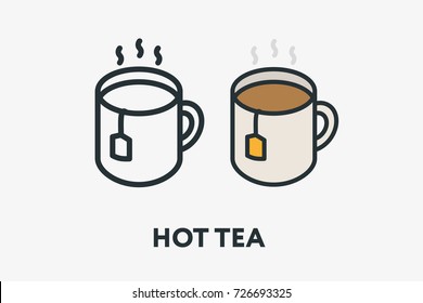 Hot Tea Bag Mug Cup Minimal flache Linie Umrisslinie Bunte und Schlaganfall Icon Piktogramm
