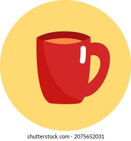 Hot tea in big red mug, illustration, vector, on a white background.