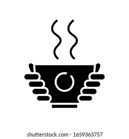 Icono negro de té caliente, ilustración conceptual, símbolo plano vectorial, signo de glifo.