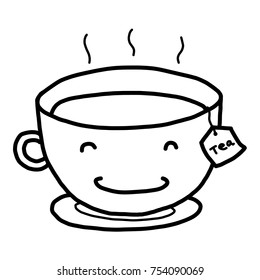 hot tea cartoon / vector and illustration, black and white, hand drawn, sketch style, isolated on white background.