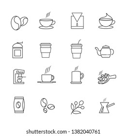 Hot tea and coffee icon set