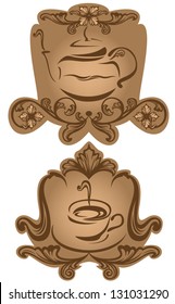 hot tea and coffee label - sepia toned vector illustration