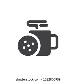 Hot tea and cookies vector icon. filled flat sign for mobile concept and web design. Coffee cup with chip cookie glyph icon. Symbol, logo illustration. Vector graphics