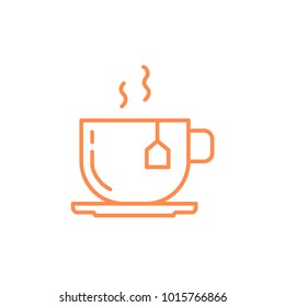 hot tea cup with tea bag icon. Kitchen appliances for cooking Illustration. Simple thin line style symbol.