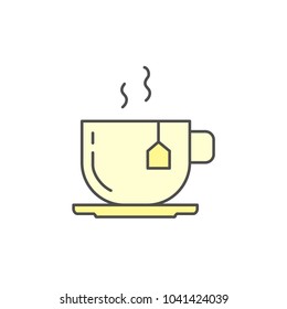 hot tea cup with tea bag icon. Kitchen appliances for cooking Illustration. Simple thin line style symbol.
