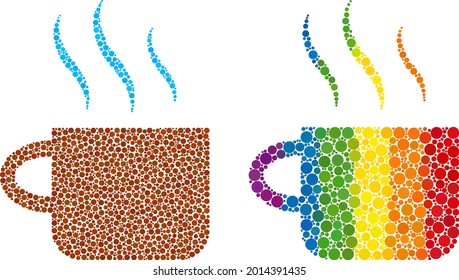 Hot tea cup composition icon of circle spots in different sizes and spectrum colorful color tones. A dotted LGBT-colored hot tea cup for lesbians, gays, bisexuals, and transgenders.