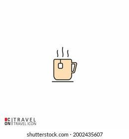 Hot tea in cup. Conception of travel. Vector picture.