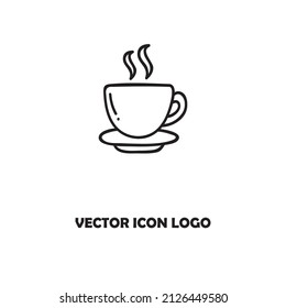 Hot tea cup flat line colored icon.
