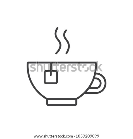 Hot tea cup flat line colored icon.