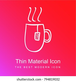 Hot tea cup hand drawn outline red and pink gradient material white icon minimal design
