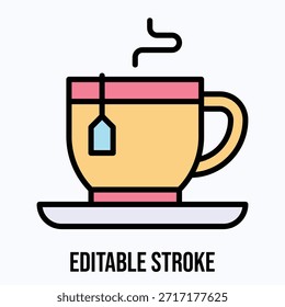 Hot Tea Cup Icon Isolado Vetor Lineal Cor Estilo Ícone, Curso Editável