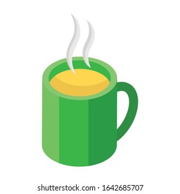 Hot tea cup icon in isometric design.
