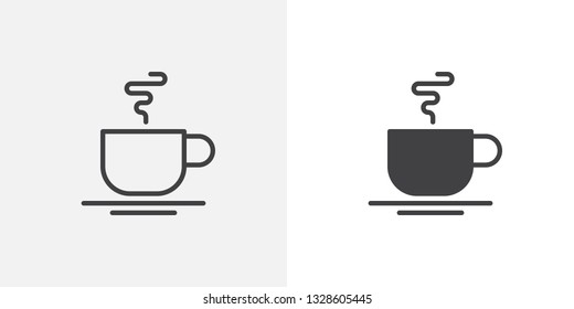 Hot tea cup icon. line and glyph version, outline and filled vector sign. Coffee cup linear and full pictogram. Morning breakfast symbol, logo illustration. Different style icons set
