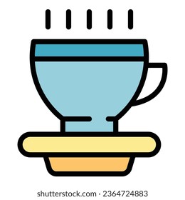 Hot tea cup icon outline vector. Coffee breakfast. Morning drink color flat