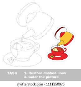 Hot tea cup and kettle. Dot to dot educational game for kids.