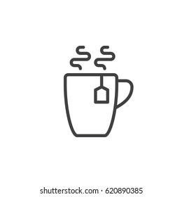Hot tea cup line icon, outline vector sign, linear style pictogram isolated on white. Symbol, logo illustration. Editable stroke. Pixel perfect