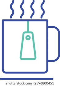 Hot tea cup outline dual color vector illustration icon design