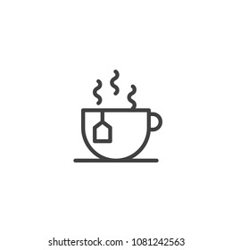 Hot tea cup outline icon. linear style sign for mobile concept and web design. Green tea bag simple line vector icon. Symbol, logo illustration. Pixel perfect vector graphics