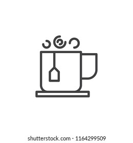 Hot tea cup outline icon. linear style sign for mobile concept and web design. Tea cup with tea bag simple line vector icon. Symbol, logo illustration. Pixel perfect vector graphics