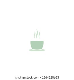 Hot tea cup with steam icon.  Sage green mug with green tea. Flat vector illustration isolated on white background. Vector illustration. 