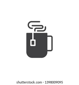 Hot tea cup vector icon. filled flat sign for mobile concept and web design. Mug with tea packet glyph icon. Take a break symbol, logo illustration. Pixel perfect vector graphics