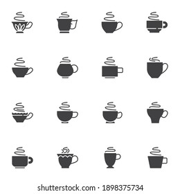 Hot tea cup vector icons set, modern solid symbol collection, filled style pictogram pack. Signs, logo illustration. Set includes icons as hot coffee mug, cup with steam 