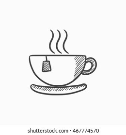 Hot tea in cup vector sketch icon isolated on background. Hand drawn Hot tea in cup icon. Hot tea in cup sketch icon for infographic, website or app.